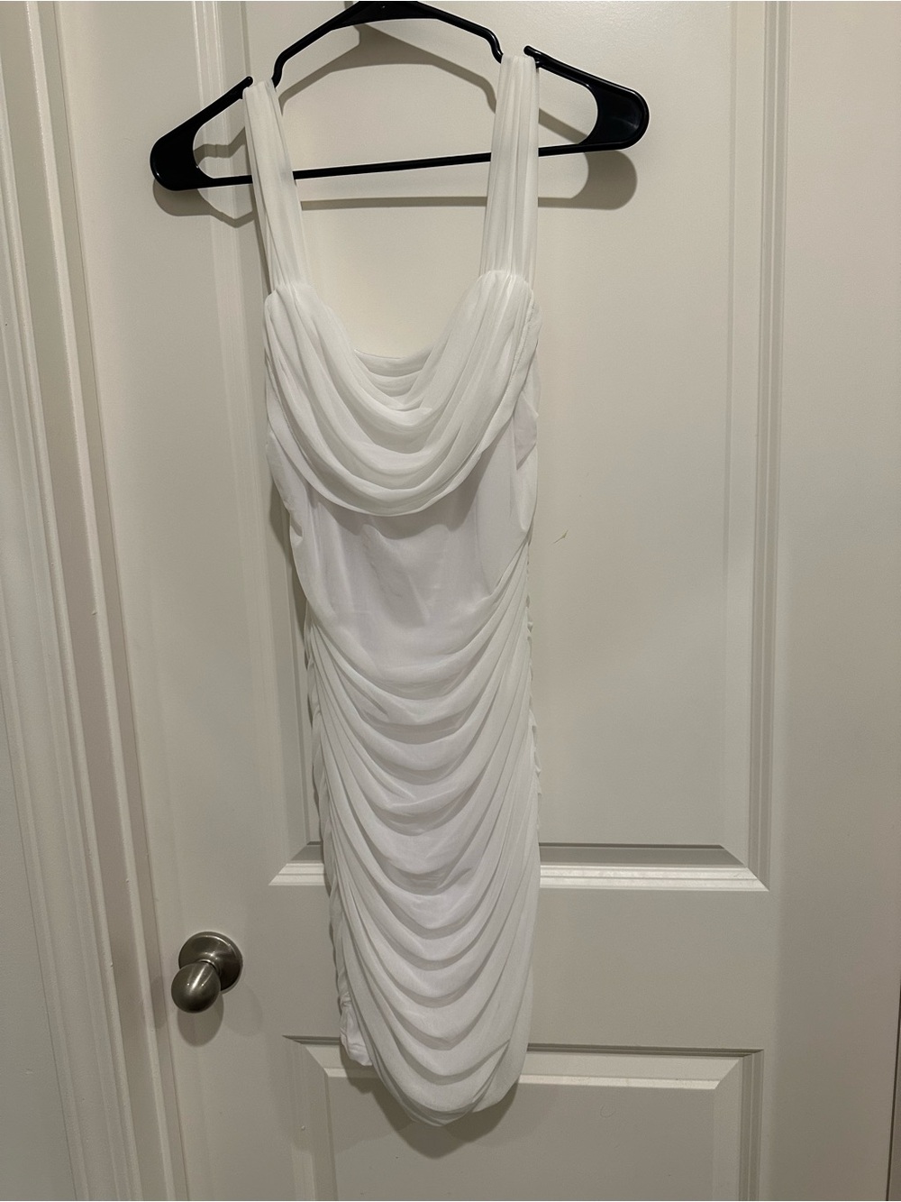Chiffon Draped White Mini Dress